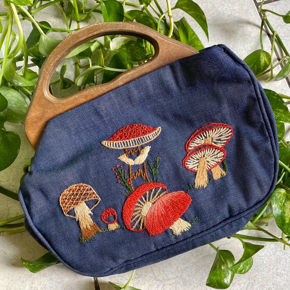 SOLD 70s Mushroom Denim Purse